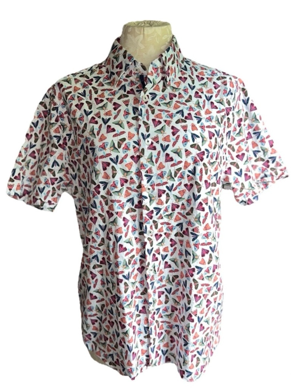 Stone Rose Men’s Multicolor Butterfly All Over Print Short-Sleeve Shirt - White